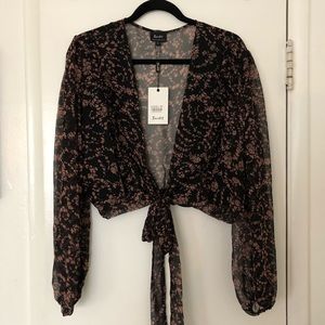 Bardot Tie-Front Cropped Blouse